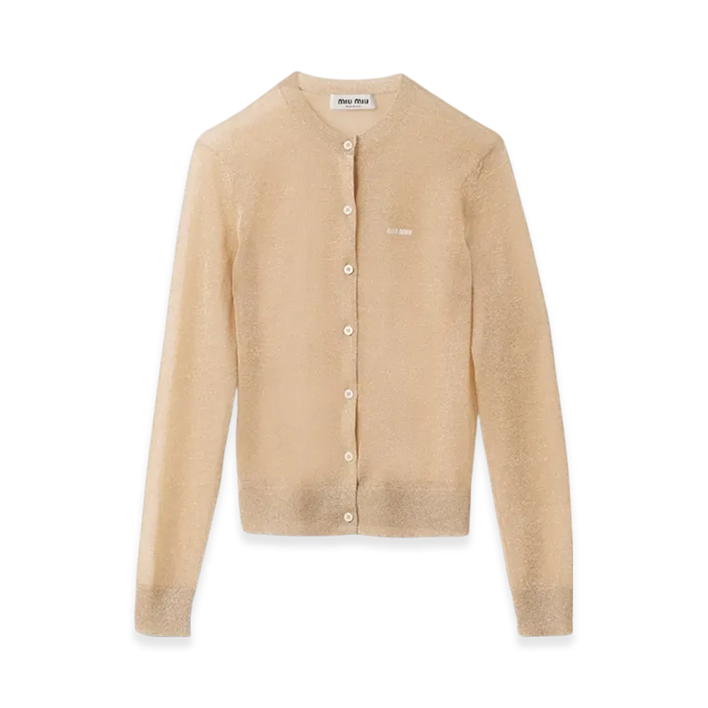 MIU MIU Women's Lame Knit Cardigan "Gold"
