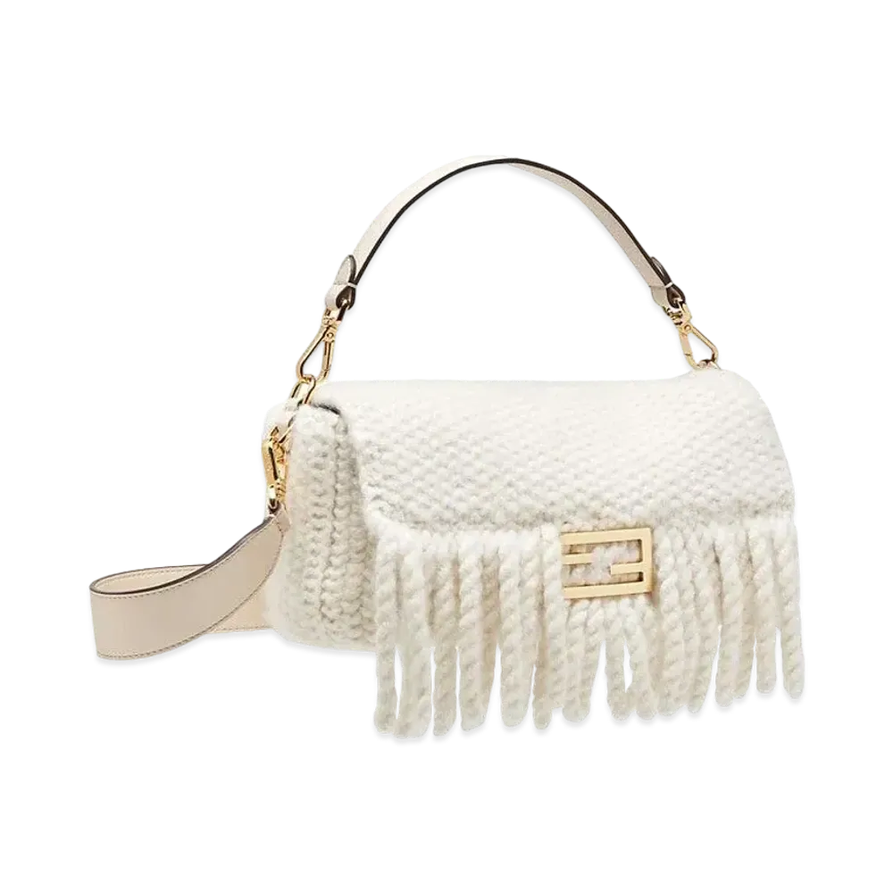FENDI Baguette Wool Bag With Fringes "White"