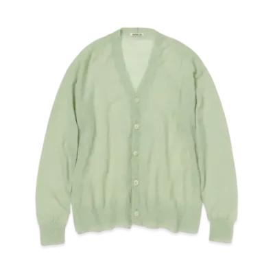 AURALEE Kid Mohair Sheer Knit Cardigan "Pale Green"