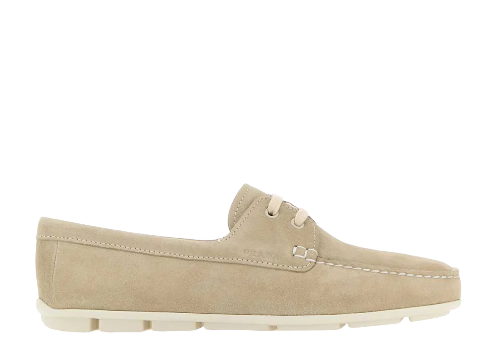 PRADA Women's Sand Suede Driver Loafers "Beige"