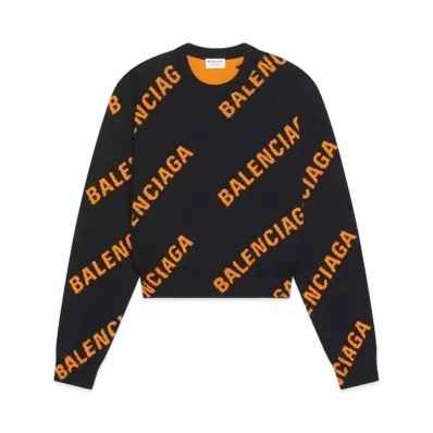 BALENCIAGA Allover Logo Crewneck Cotton Knit "Black"