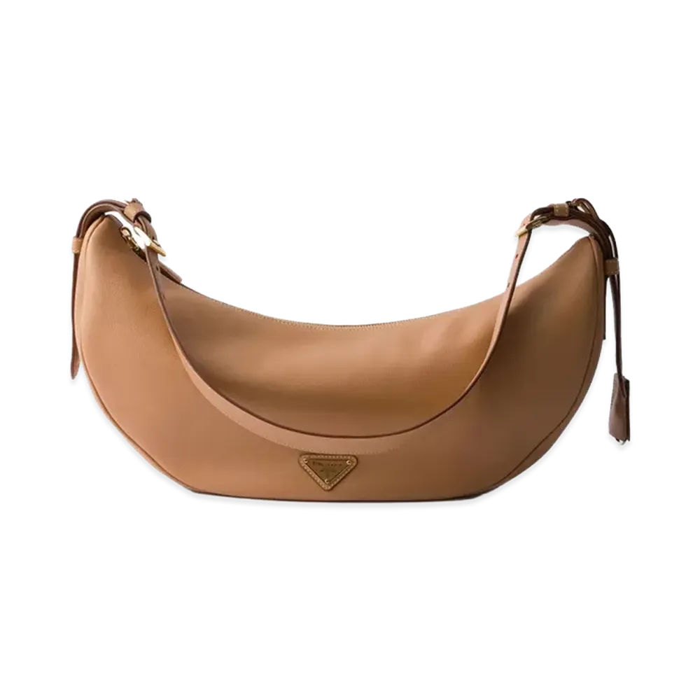 PRADA Women's Demi-Lune Large Leather Shoulder Bag "Beige"