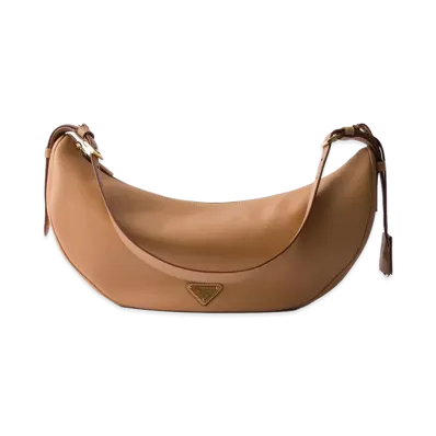 PRADA Women's Demi-Lune Large Leather Shoulder Bag "Beige"