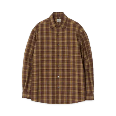 YOKE Cotton Rayon Plaid Relax Shirt "Brown"