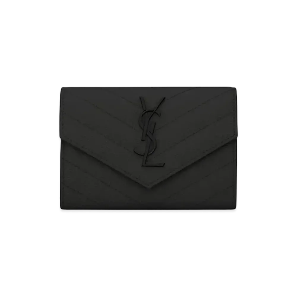 Saint Laurent Envelope Monogram Wallet In Grain De Poudre Embossed Leather "Black"
