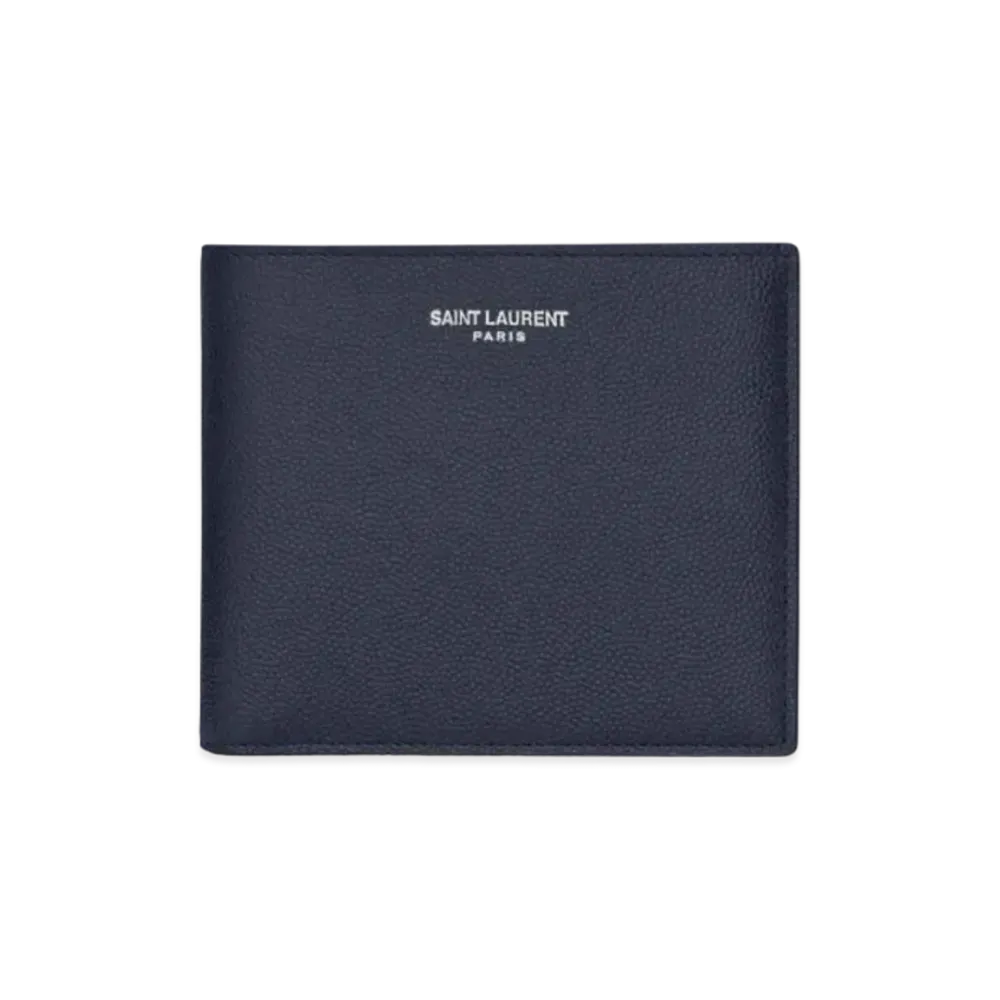 Saint Laurent East/West Wallet In Grain De Poudre Embossed Leather "Midnight Blue"