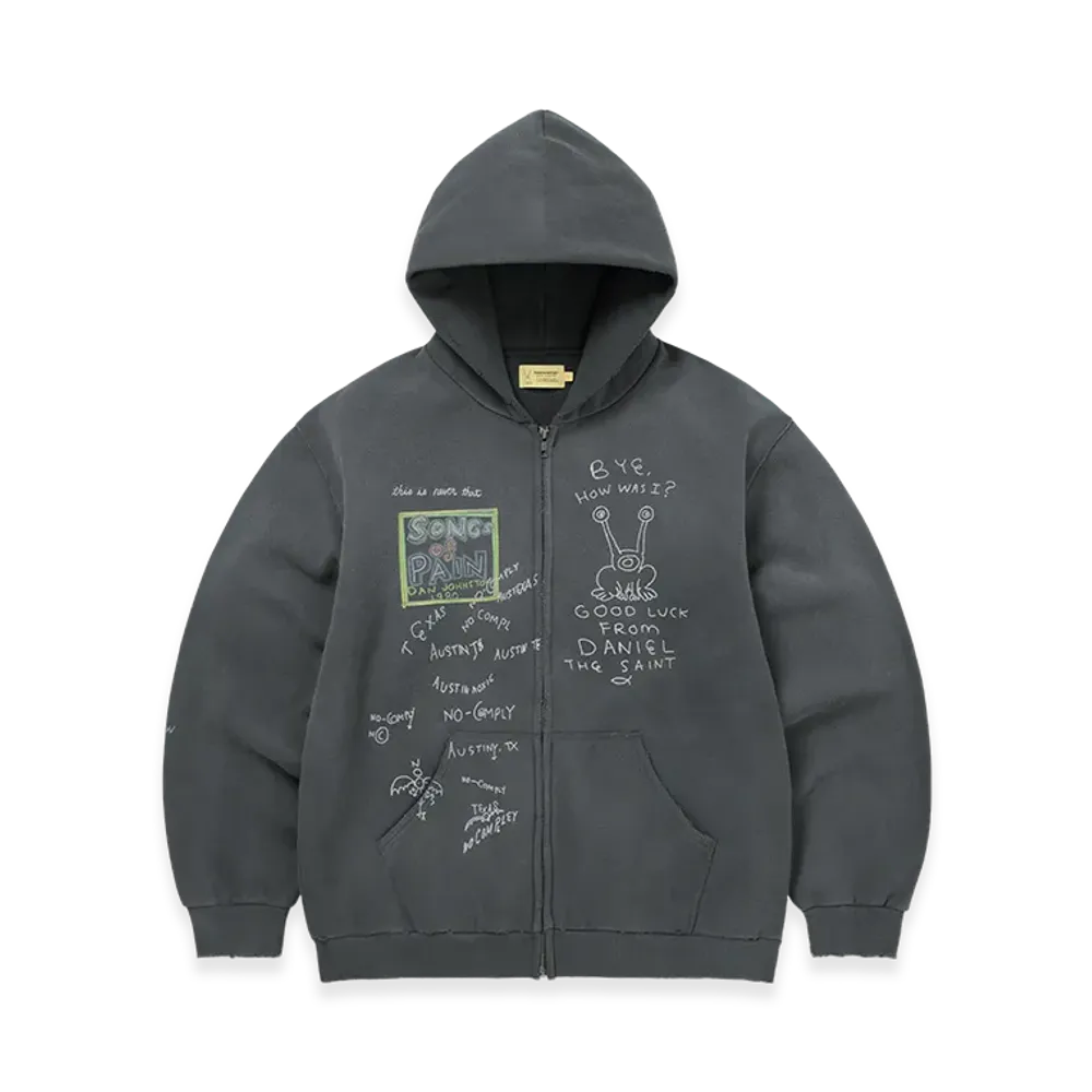thisisneverthat x Daniel Johnston SONGS of PAIN Faded Zip Up Hoodie "Off Black"