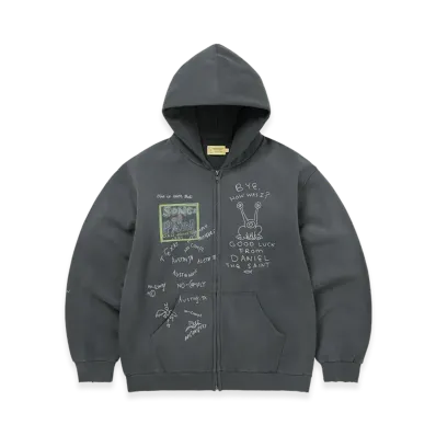 thisisneverthat x Daniel Johnston SONGS of PAIN Faded Zip Up Hoodie "Off Black"