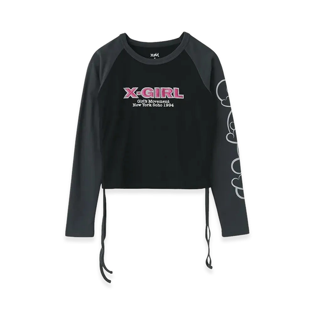 X-Girl Women's Ornament Heart Sleeve Raglan L/S Baby Tee "Black"