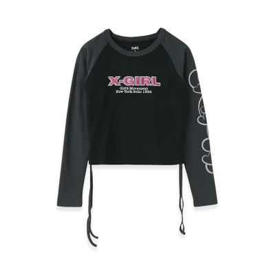 X-Girl Women's Ornament Heart Sleeve Raglan L/S Baby Tee "Black"