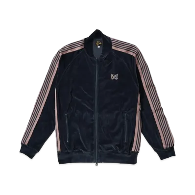 NEEDLES Rib Collar Track Jacket - C/PE Velour "Steel Blue"