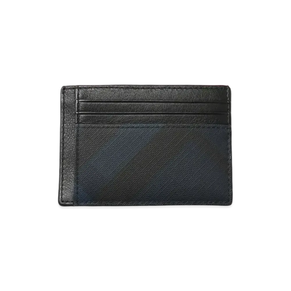 Burberry London Check and Leather Money Clip Card Case "Navy"