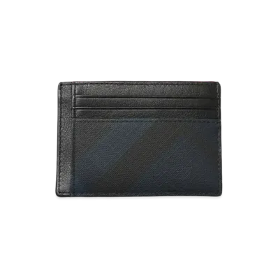 Burberry London Check and Leather Money Clip Card Case "Navy"