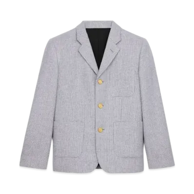 CELINE Women's Sorbonne Jacket in Cashmere Natte "Grey Chine/Chalk"