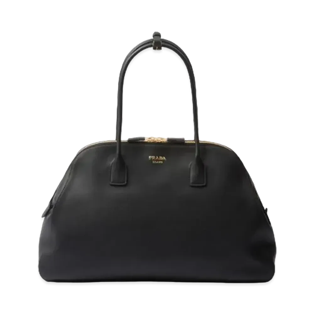 PRADA Large Leather Tote Bag with Zipper Closure "Black"