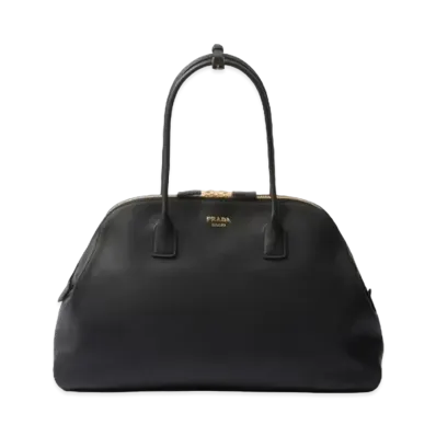 PRADA Large Leather Tote Bag with Zipper Closure "Black"