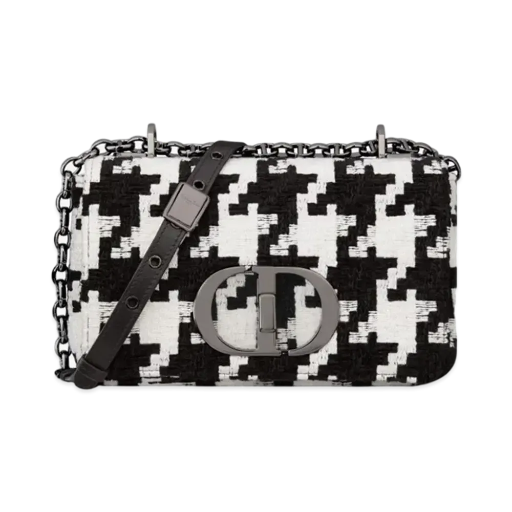Dior Small Caro Bag Macro Hound Tooth Fabric "Black/White"
