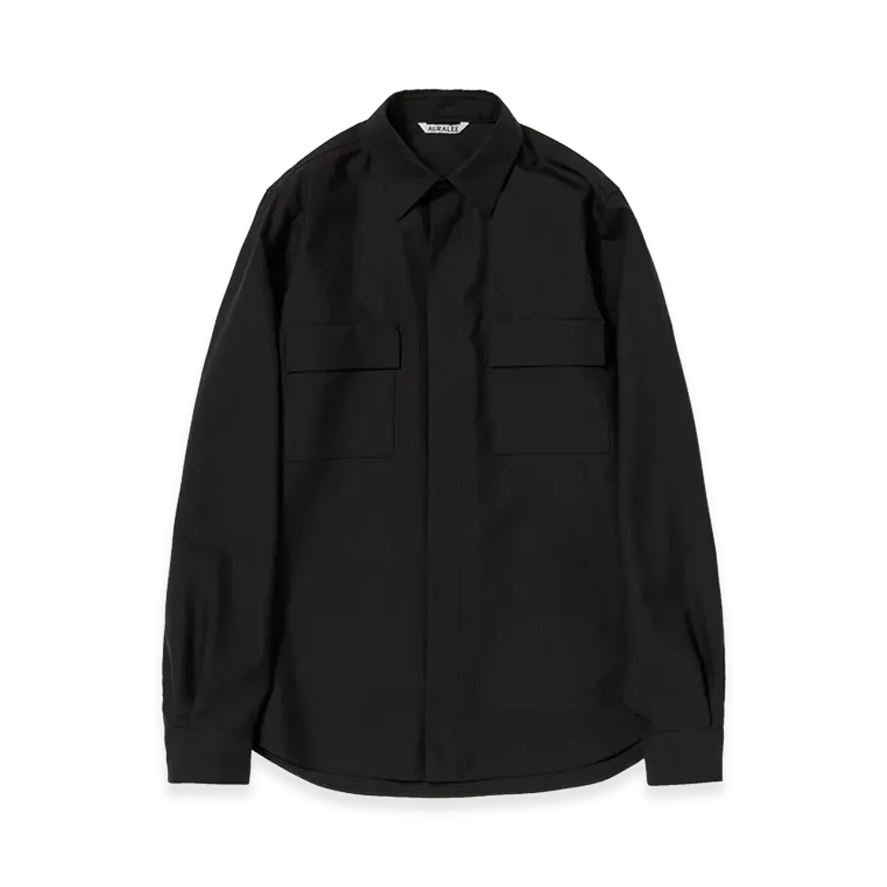 AURALEE Women's Wool Herringbone Overshirt "Black"