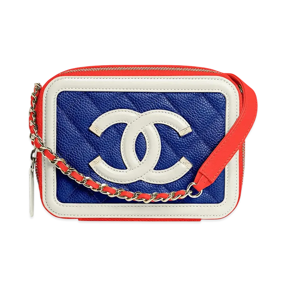 CHANEL CC Filigree Mini Vanity Shoulder Bag "Navy/Red"