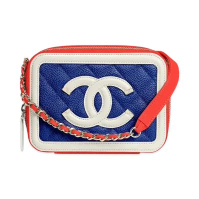 CHANEL CC Filigree Mini Vanity Shoulder Bag "Navy/Red"