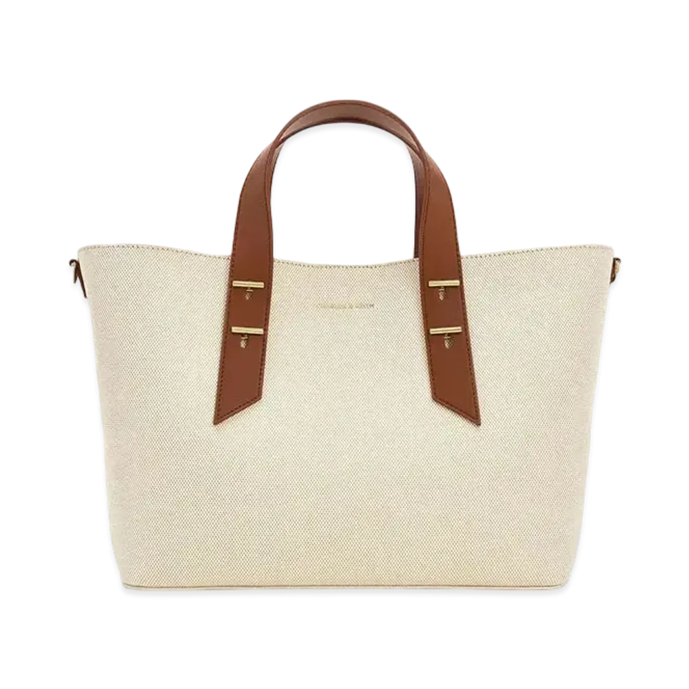 CHARLES & KEITH Metallic Accent Double Handle Bag "Chocolate"