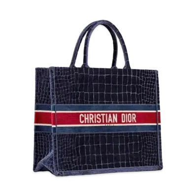 Dior Book Tote Embroidery Velvet "Navy"