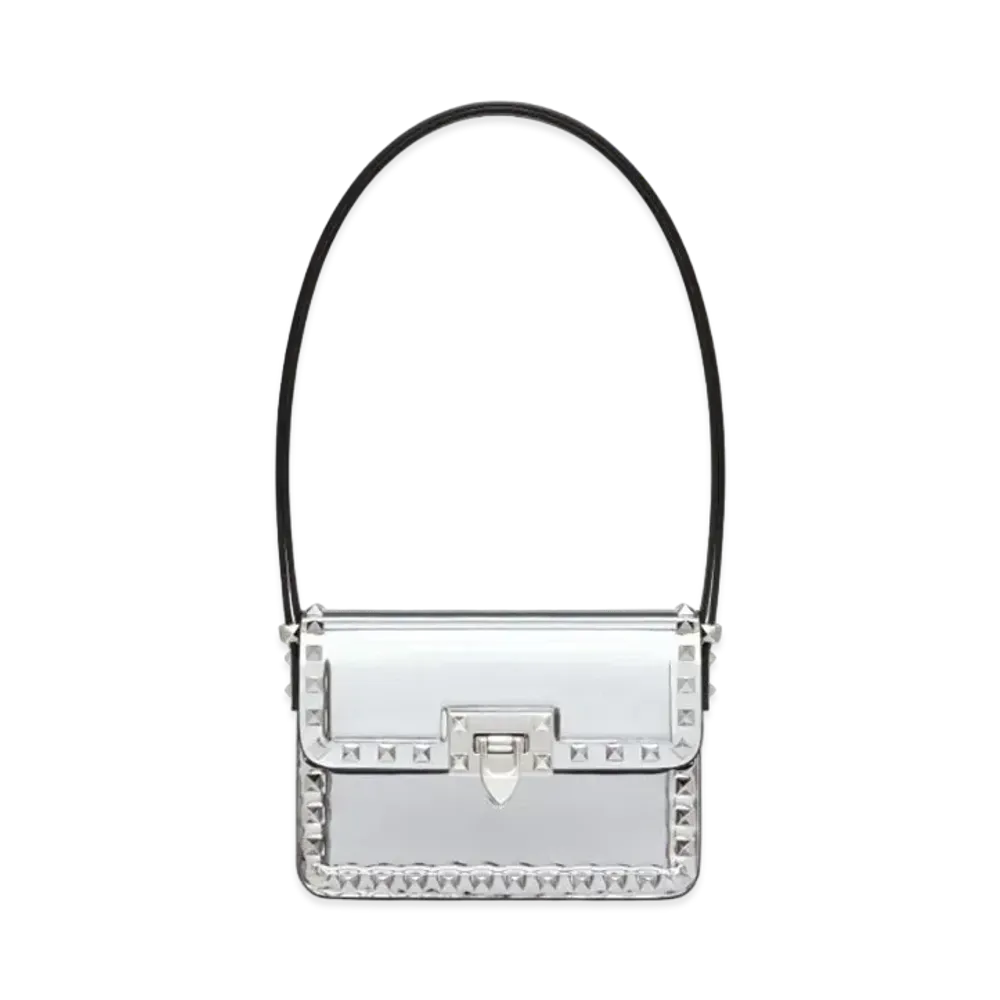 Valentino Small Rockstud23 Mirror-effect Calfskin Shoulder Bag "Silver"