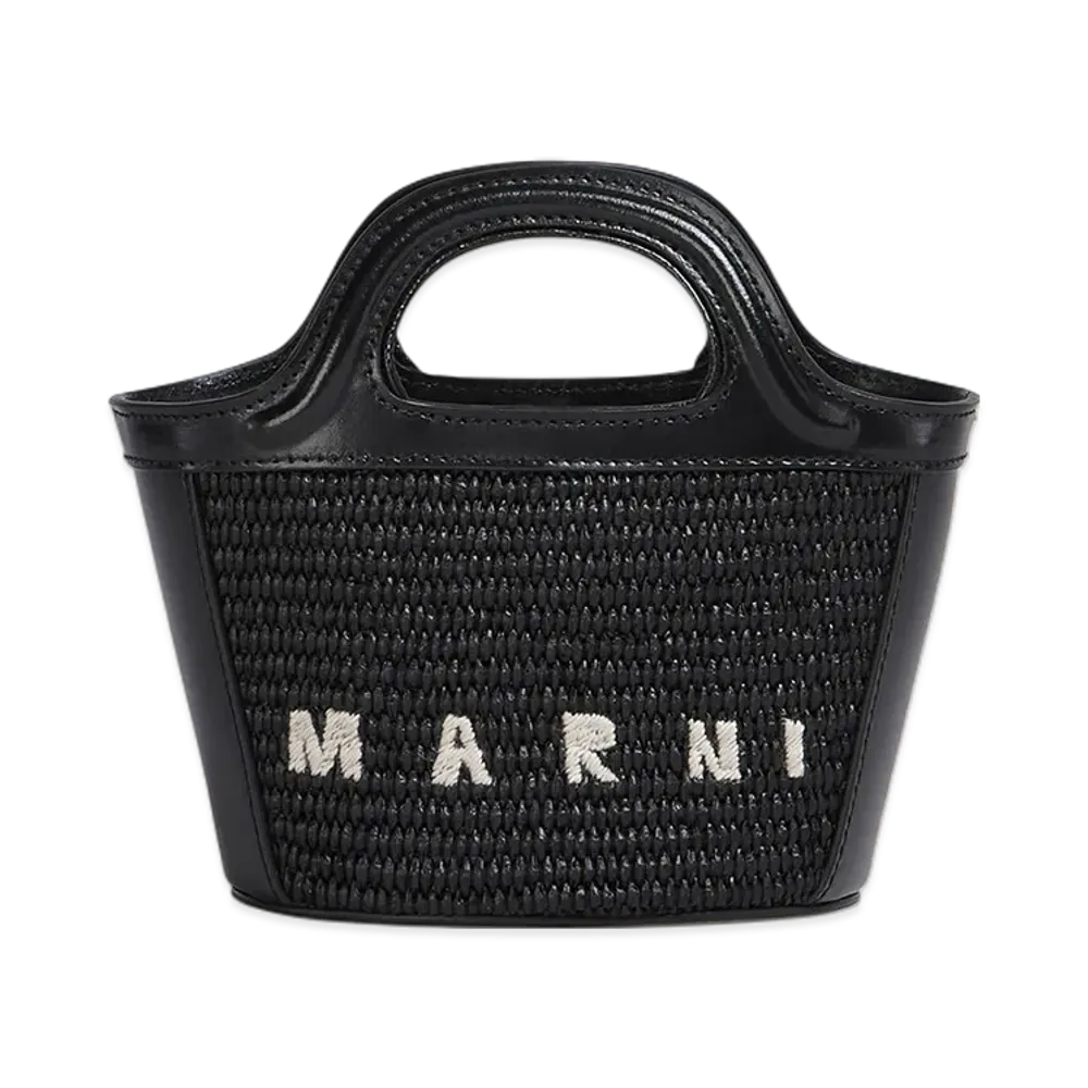 MARNI Tropicalia Micro Bag in Leather & Raffia-Effect Fabric "Black"