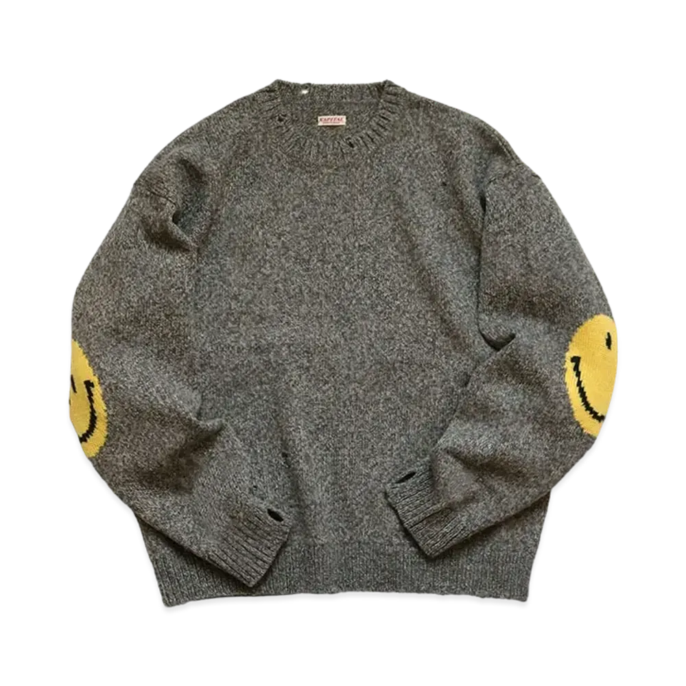 KAPITAL 7G WOOL HAPPY CREW SWEATER "Gray"