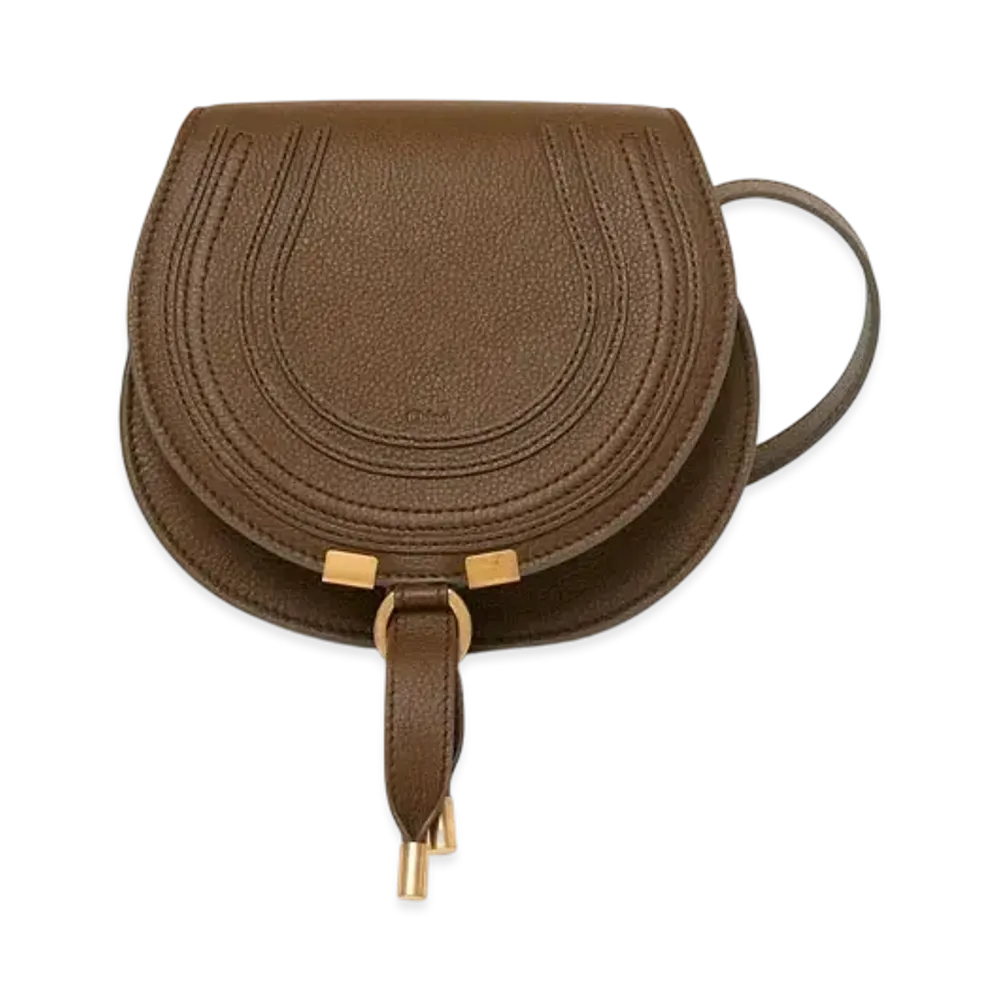 Chloe Small Marcie Saddle Bag In Grained Leather "Dark Khaki"