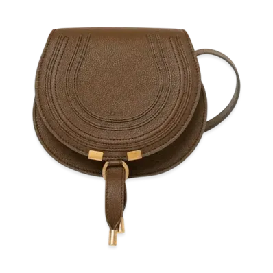 Chloe Small Marcie Saddle Bag In Grained Leather "Dark Khaki"
