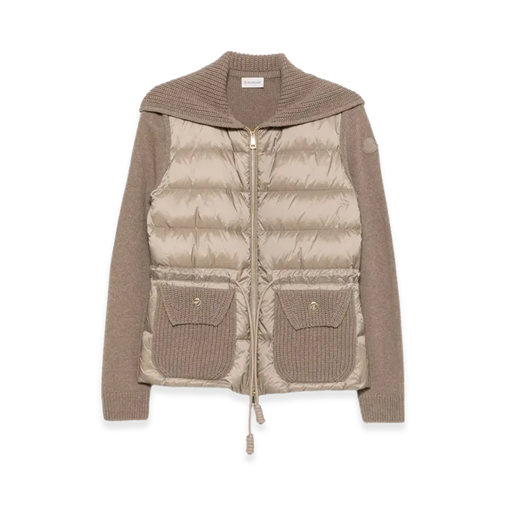 MONCLER Women's Wool & Cashmere Blend Padded Zip-Up Cardigan "Beige"