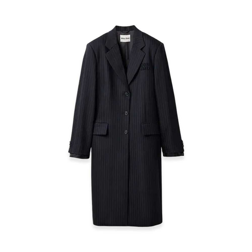MIU MIU Women's Single-Breasted Pinstripe Coat "Blue"
