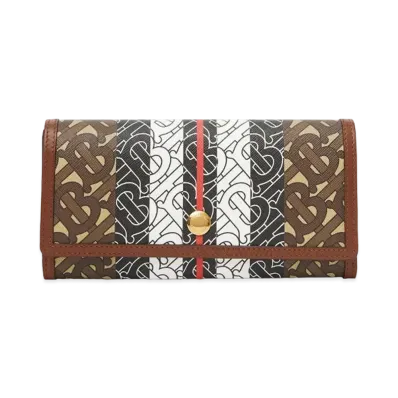 Burberry Monogram Stripe E-canvas Continental Wallet "Bridle Brown"