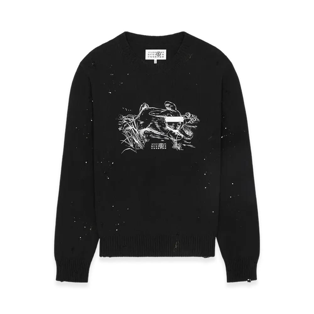 MM6 Maison Margiela Men's White Rabbit Print Sweater "Black"