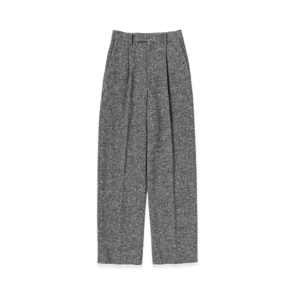 AURALEE Women's Homespun Tweed One-Tuck Slacks "Mix Gray"
