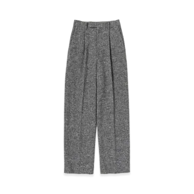 AURALEE Women's Homespun Tweed One-Tuck Slacks "Mix Gray"