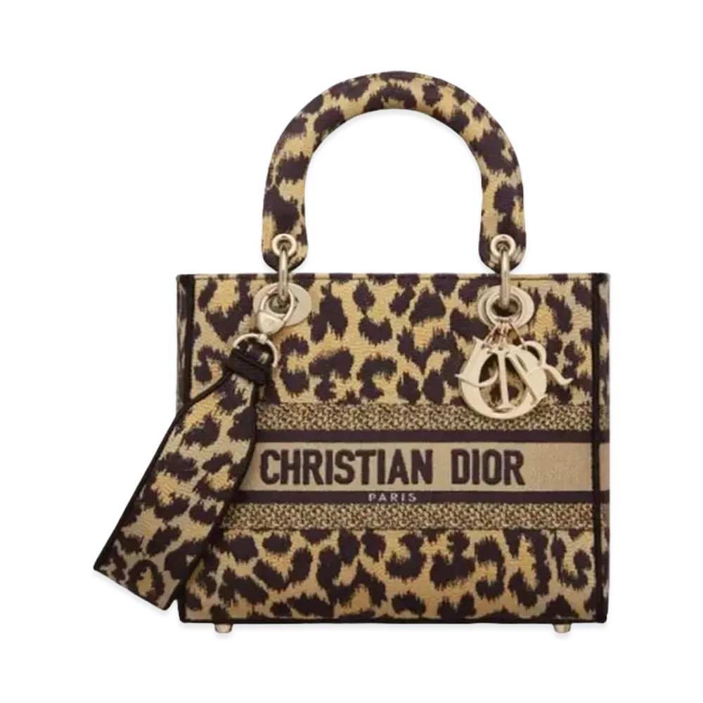 Dior Medium Lady D Lite Bag Mizza Embroidery "Leopard"