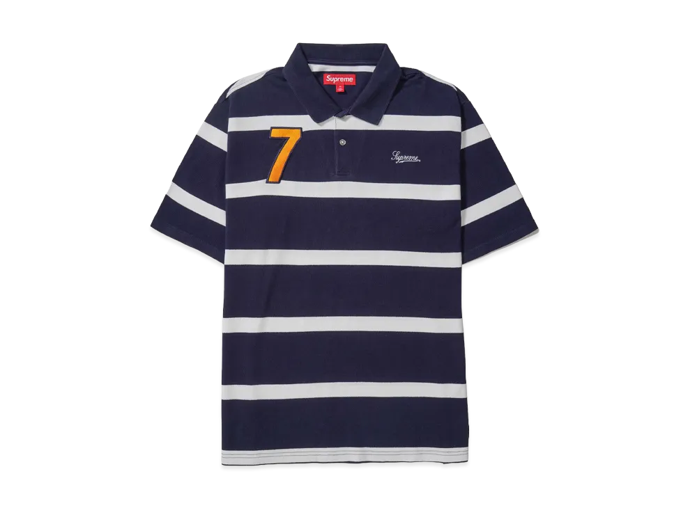 Supreme Cursive Polo "Navy Stripe"