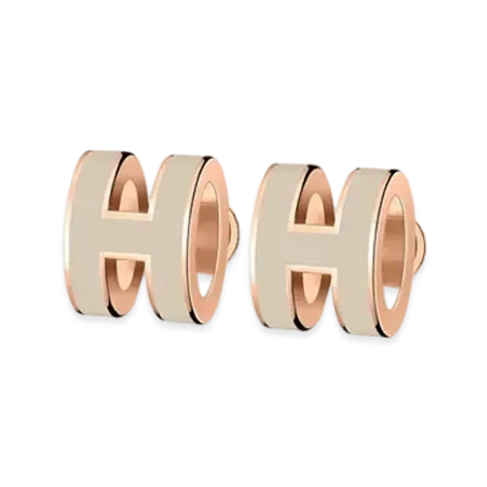 Hermes Mini Pop H Earrings "Rose Gold/Marron Glace"
