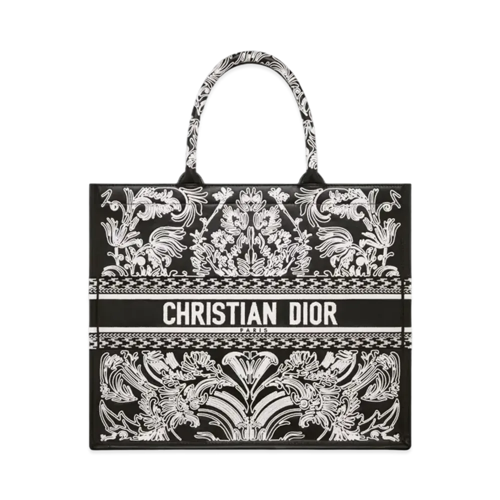 Dior Large Dior Book Tote Lambskin Cornely Effect Ornamental Motif "Black/White"