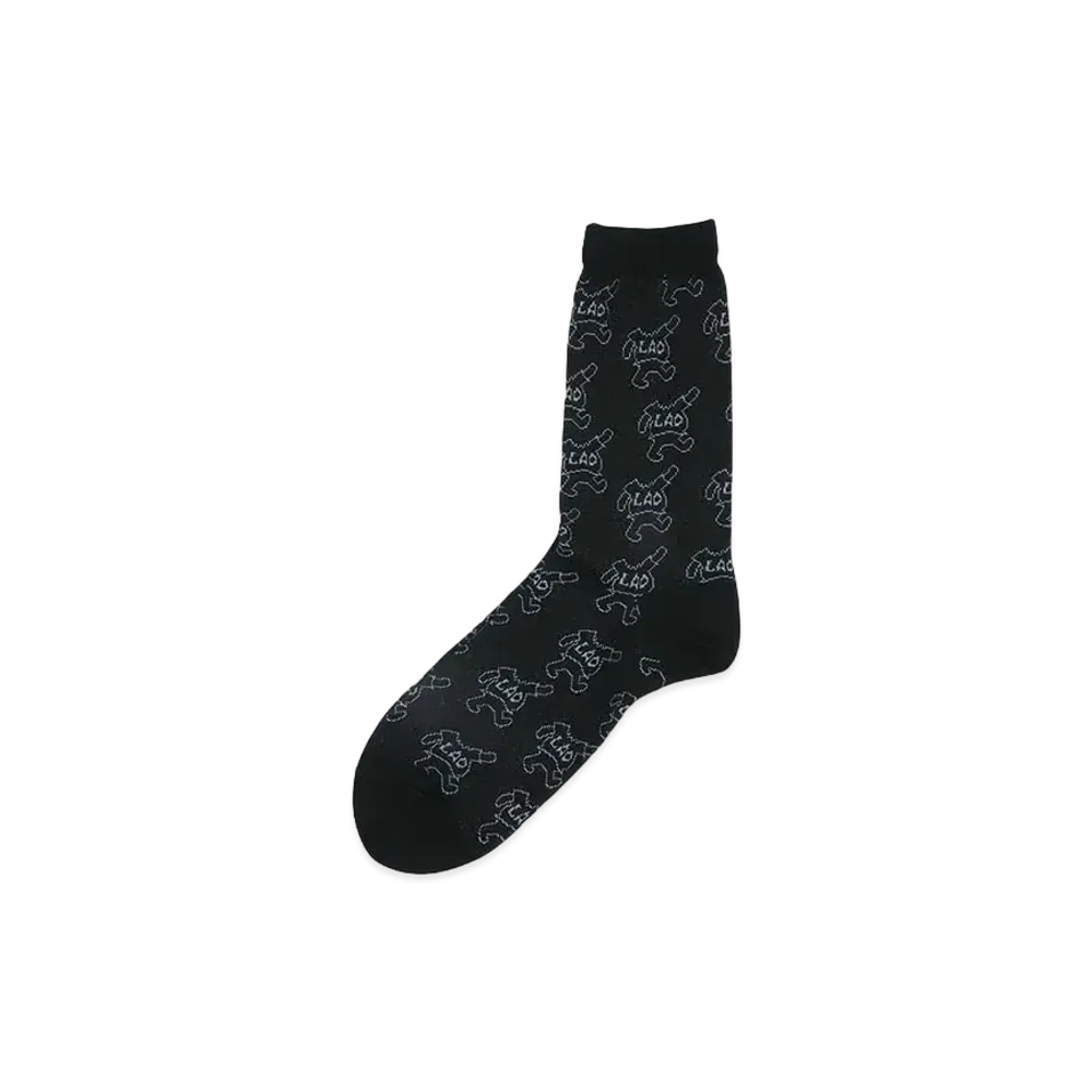 LAD MUSICIAN SOCKS LAD BEAR DRAWING "BLACK x LIGHT GRAY"