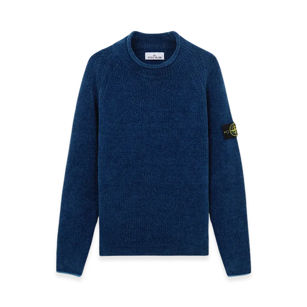 Stone Island 557A9 Cotton Chenille Loose Fit Mock Neck Sweater - 24FW "Avio Blue"
