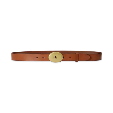 Polo Ralph Lauren Polo ID Oval Buckle Calfskin Belt "Brown"