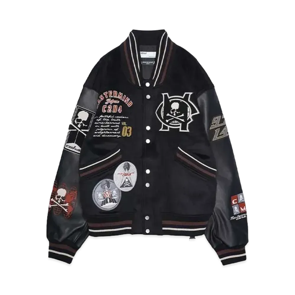 C2H4 x MMJ Curvilinear Varsity Jacket "SILENT BLACK"