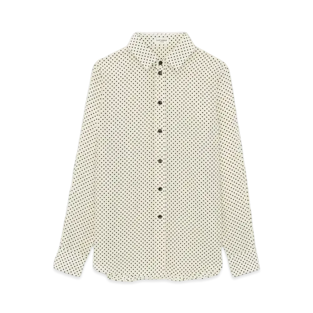 Saint Laurent Women's Classic Shirt in Dotted Crepe de Chine "Noir Craie"