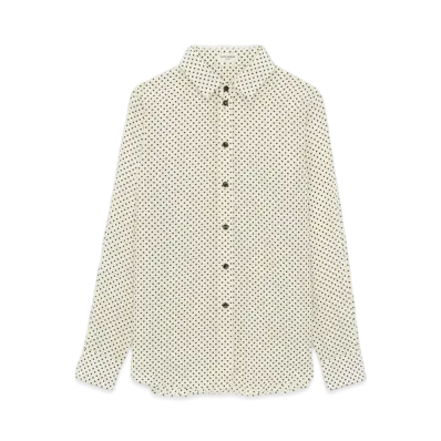 Saint Laurent Women's Classic Shirt in Dotted Crepe de Chine "Noir Craie"