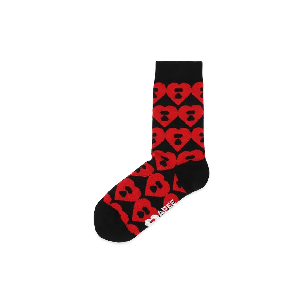 A BATHING APE Women's Big Heart Monogram Intarsia Socks "Black"