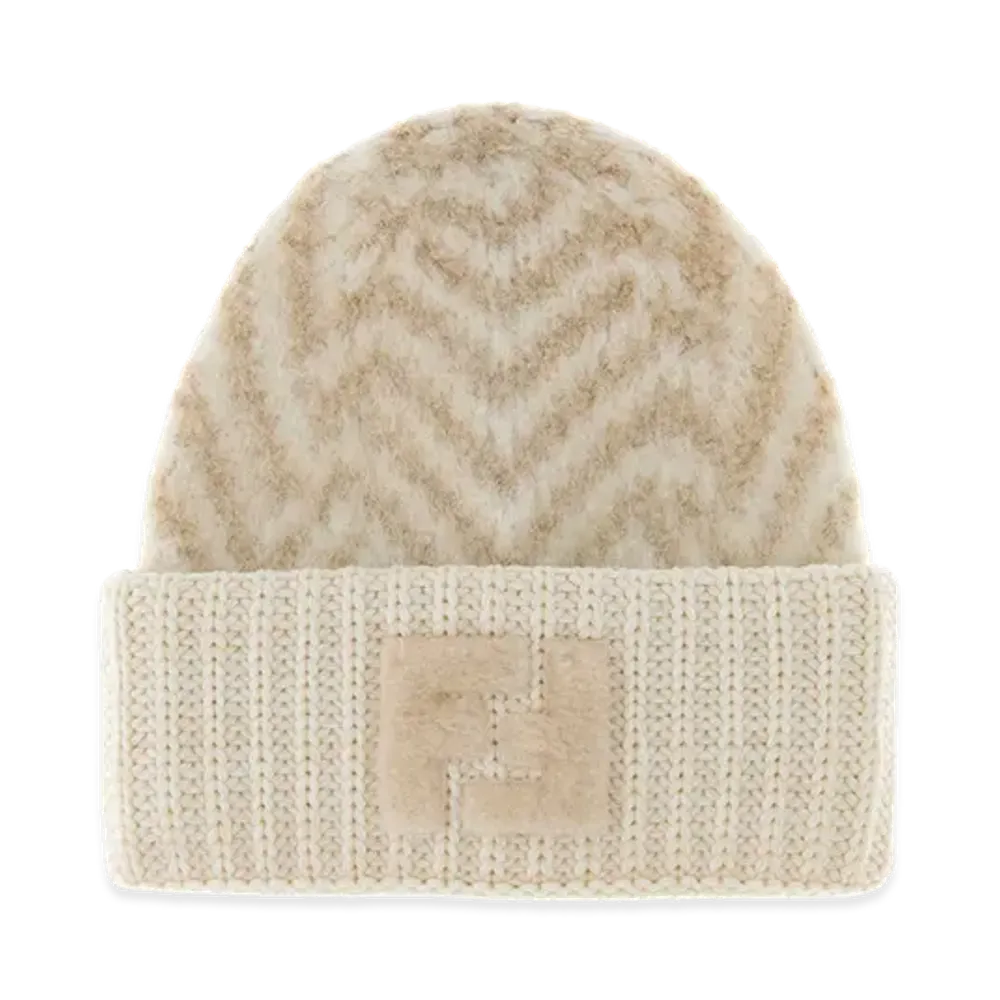 FENDI Women's Embroidered Alpaca Blend Beanie Hat "Beige"