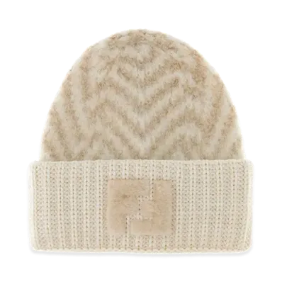 FENDI Women's Embroidered Alpaca Blend Beanie Hat "Beige"